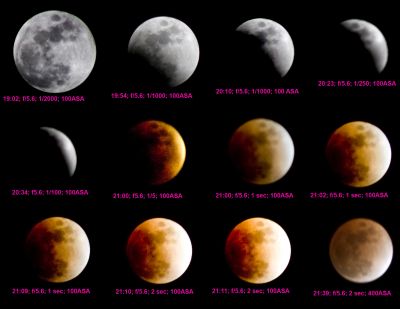 [Lunar Eclipse; Date: 2008-02-20; 7:02 PM to 9:39 PM.  The image shown is reduced in size to fit this page.  Click on the image to load a full size image in a new window.]